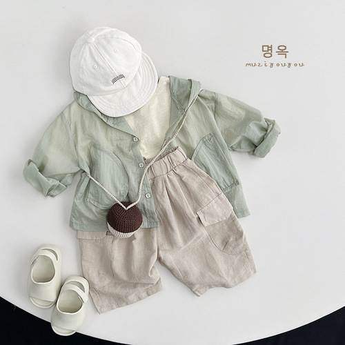 Cream Color Salad T-Shirt~ 2024 Summer New Arrival Children's Short Sleeve Boys' & Girls' Top Full Cotton Korean Style Japanese Children's Clothing