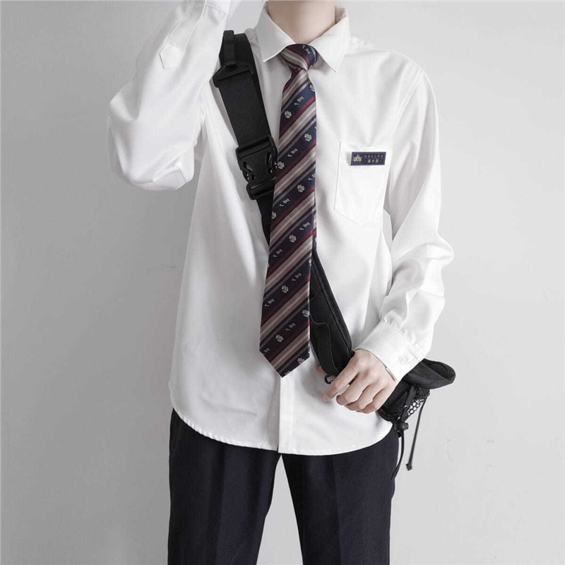 Original jk/DK Uniform Japanese Basic Daily Men's Long Sleeve Shirt Black and White Pointed Collar Shirt