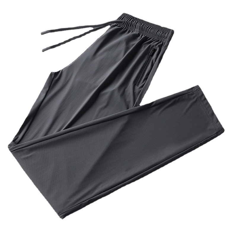 Verano hombres de seda de hielo pantalones casuales ligero ancho elástico cintura cordón recto cordón más tamaño pantalones de seda de hielo hombres al por mayor