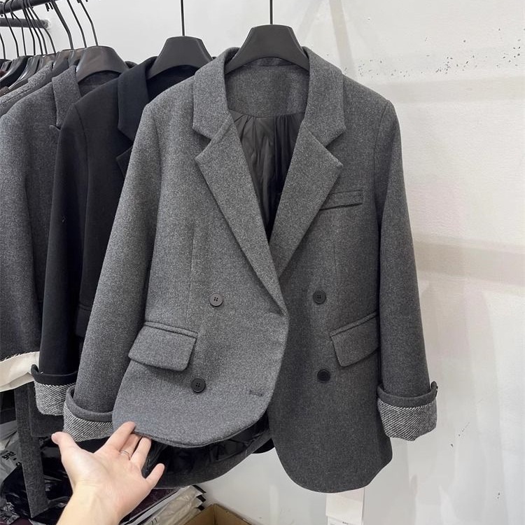 2025 New Korean Style Inner Cotton-Padded Blazer Down Jacket For Women Winter Small Size Rolled Sleeve Elegant Wool Coat_ecoleips.com