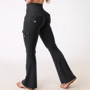 Independent station 2025 new European and American women's pocket elastic high waist fitness pants fitness yoga running hip lift