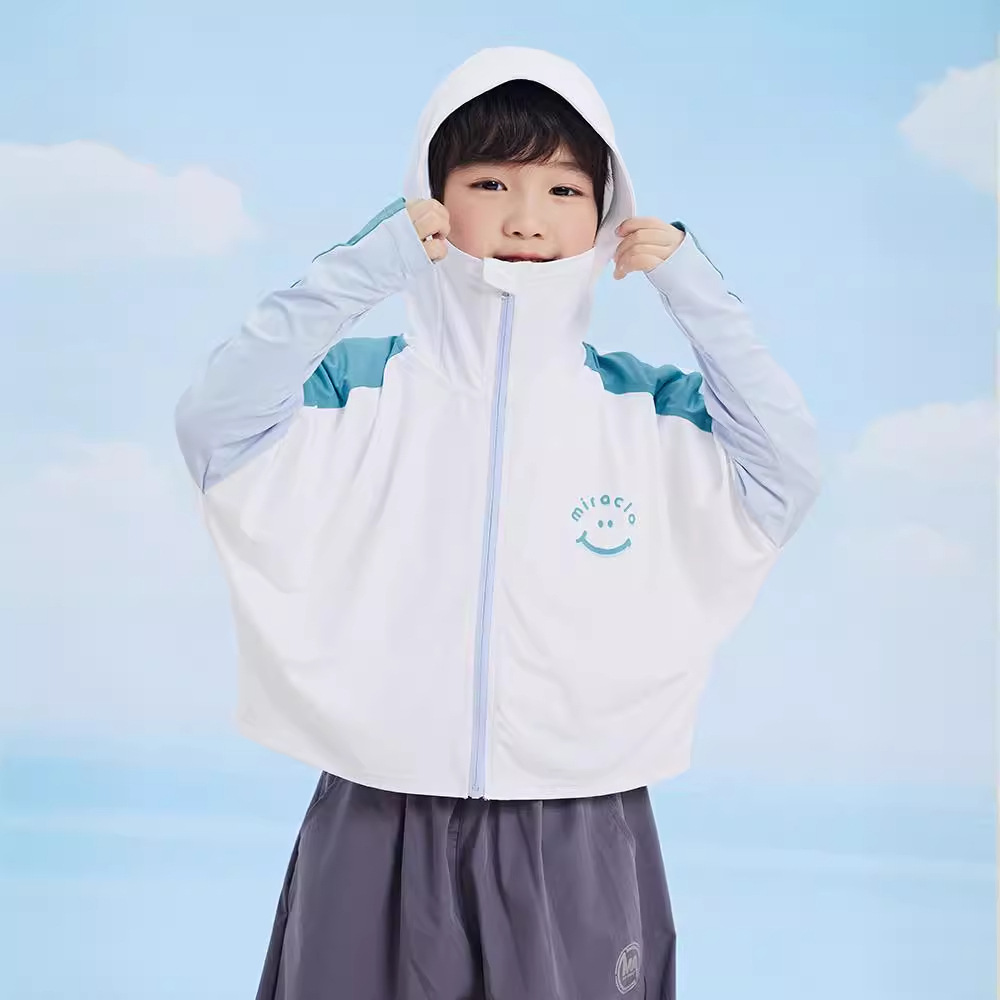 Children's sun protection clothing, hooded sun protection shirt for boys and girls, thin ice silk sportswear, skin-protecting children's clothing