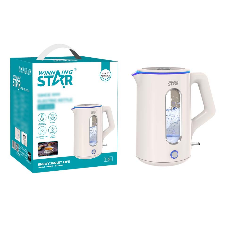 Winningstar comercio exterior transfronterizo borosilicato aislamiento doméstico doble capa 304 hervidor de agua de acero inoxidable hervidor eléctrico