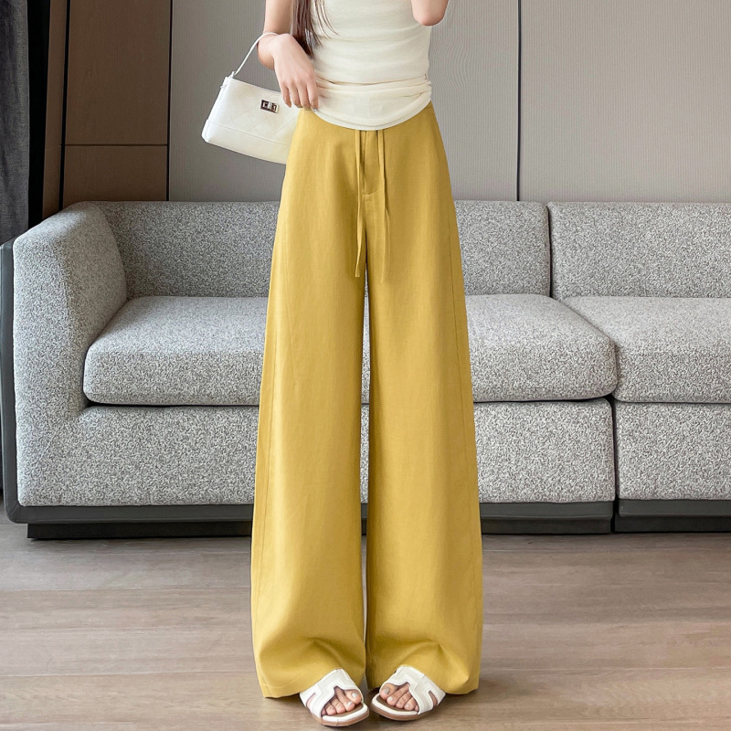 Yellow Linen Straight-Leg Pants for Women 2026 Summer Thin Casual Tencel Drapey High-End Wide-Leg Pants 70077 Yellow Linen Straight-Leg Pants for Women 2026 Summer Thin Casual Tencel Drapey High-End Wide-Leg Pants 70077