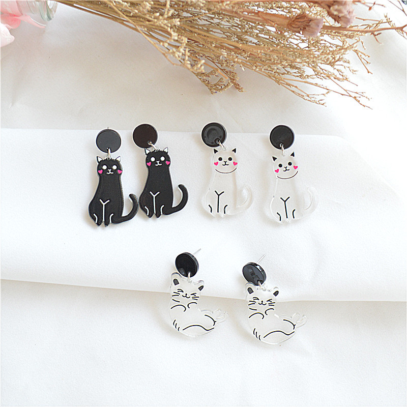 6g Weight Earrings Classification 1 Pair Cartoon Style Cat Printing Arylic Earrings