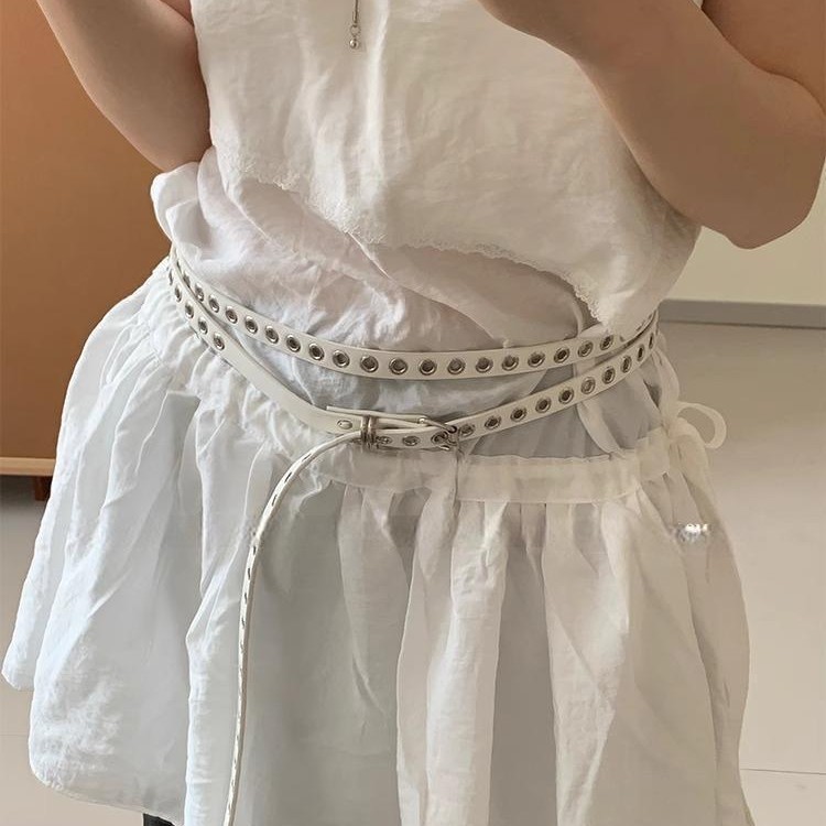 韓国デザインのパンチフリー二層ベルト、女性用ニッチな個性、多用途のホットガールスタイルのアクセサリー、スカートとジーンズベルト|undefined
