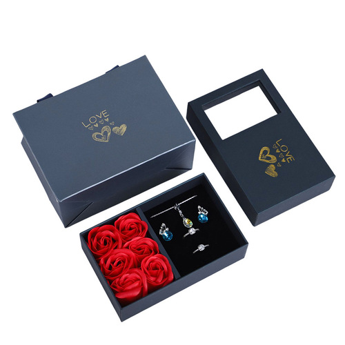 Chinese Valentine's Day eternal flower jewelry box heaven and earth cover six roses gift box ring box pendant necklace box