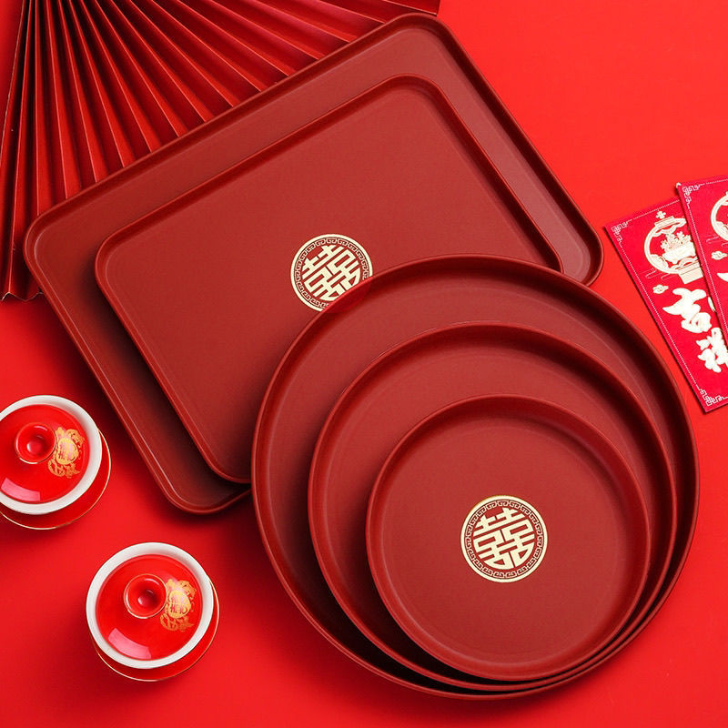 Wedding fruit plate wedding plate wedding candy living room red festive tea tray wedding word plate wedding supplies