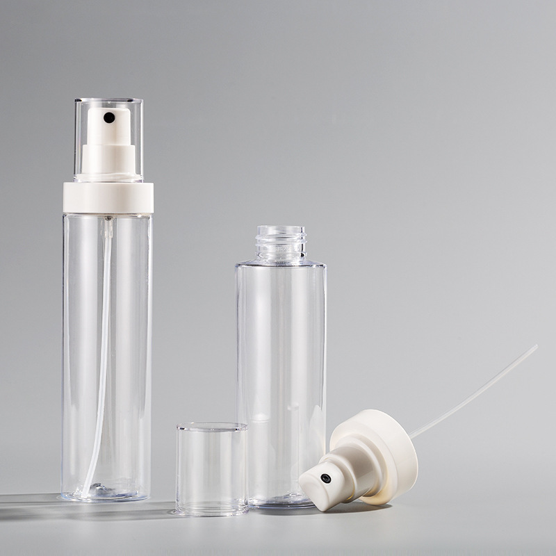Botella de loción transparente tipo punt pet botella de spray blanco de plástico 100ml 120ml 150ml botella de leche limpiadora