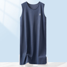 夏季新品男士套头睡裙纯棉睡衣加大码短袖宽松手术服家居服中长裙