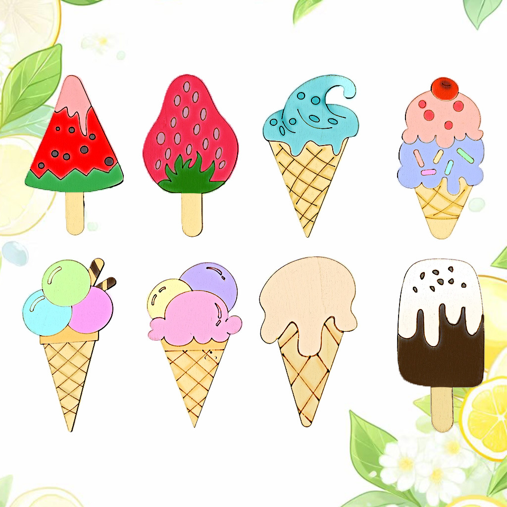 14 Verano de madera en blanco graffiti Tarjeta de madera decoración de helado pintura infantil helado artesanía de madera chip colgante image 1