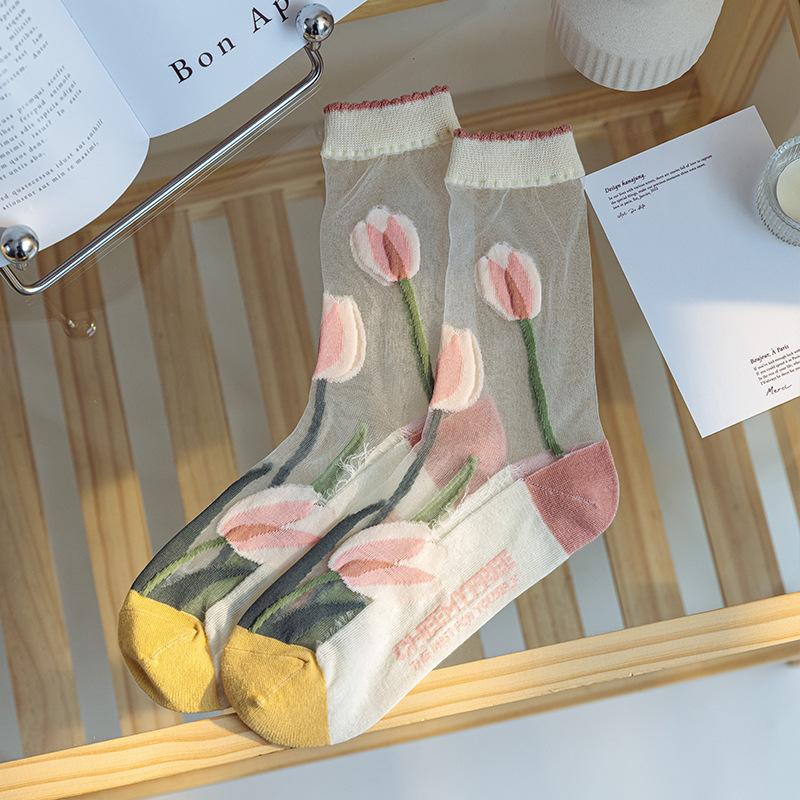 Algodón inferior transpirable vidrio seda medias Calcetines encaje Mujer personalidad japonesa ins marea caseína
