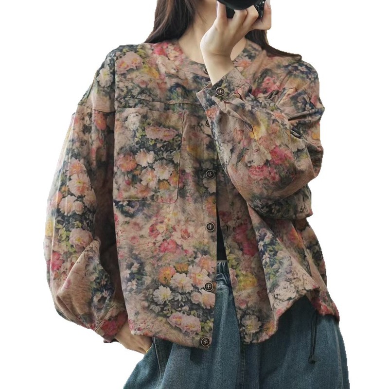 外套开衫 2025秋季新款印花宽松百搭长袖复古文艺上衣外套女|undefined