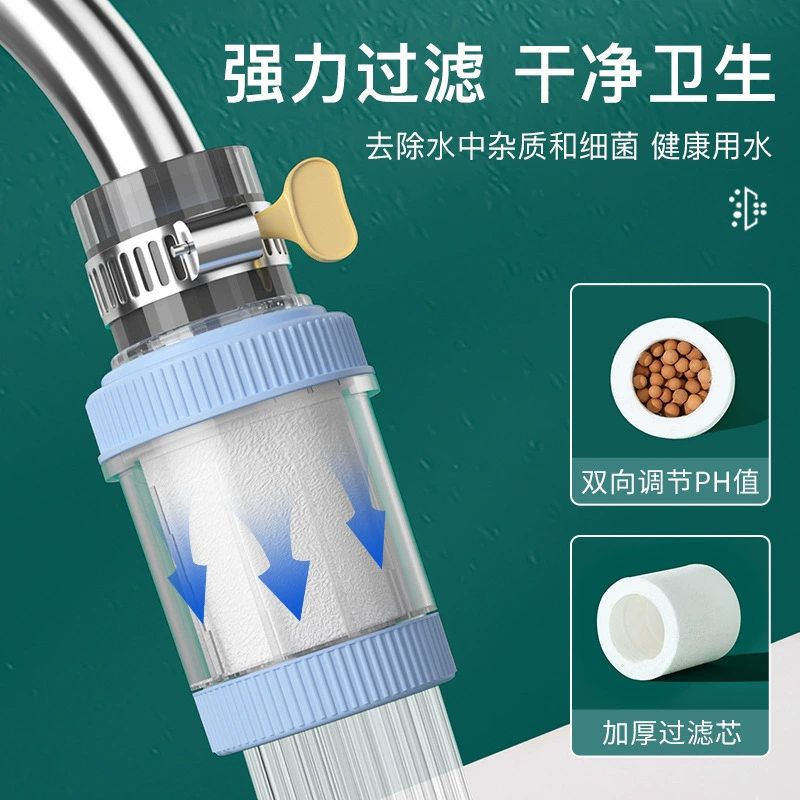 Faucet filter nozzle, universal adapter, removable washable filter element, splashproof