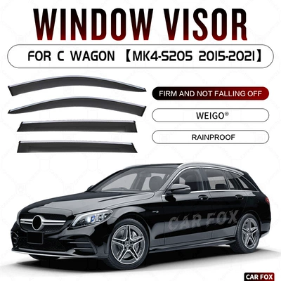 Visor, Rain shield - standard-packaging-mercedes-benz-c-class-travel-edition-mk4-s205-2015-2021-plexiglas-with-bright-strips-rain-shield