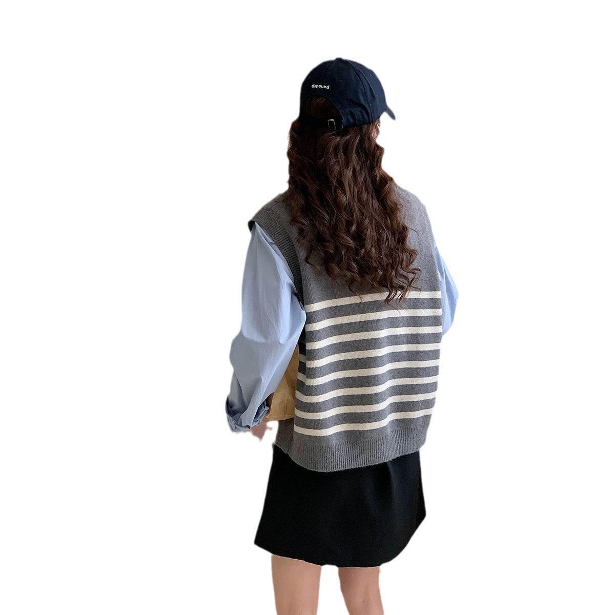 Cuello en V doble botonadura pesada bordado suéter chaleco 2023 primavera y otoño casual color a juego chaleco chal a rayas image 6