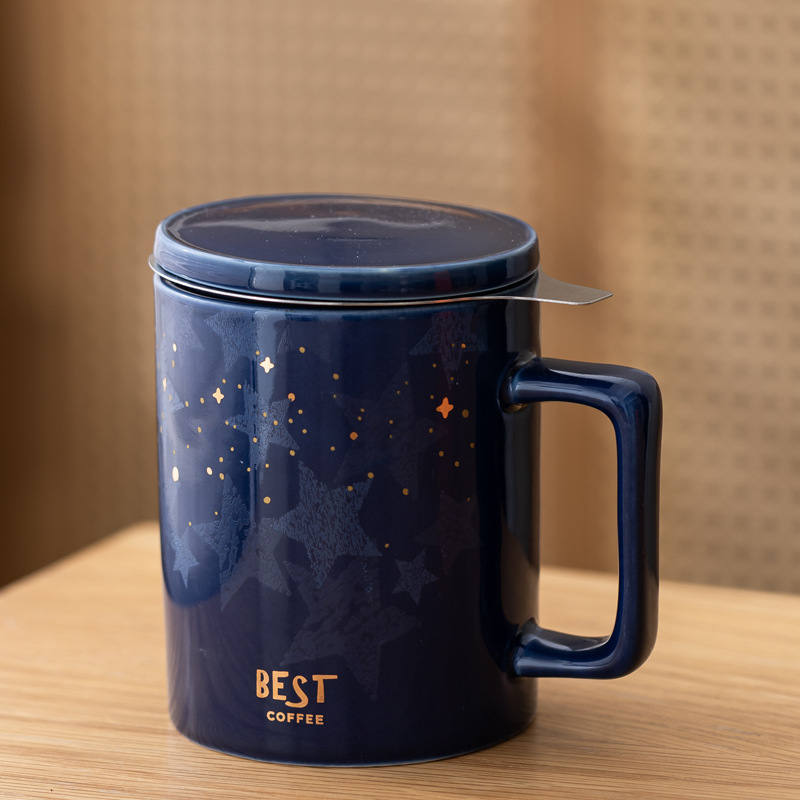 Taza de café de moda simple taza de tamaño grande con tapa de filtro caja de regalo impresa LOGO regalos publicitarios