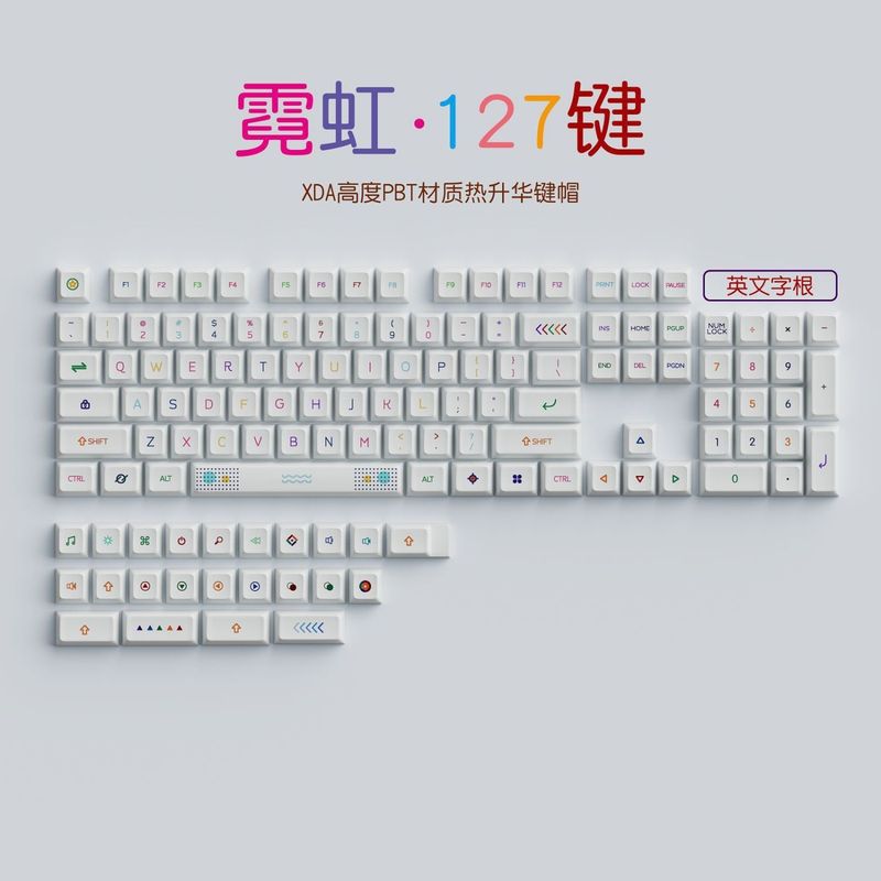 工場直販 127 キーネオンキーキャップ XDA 高さゲームメカニカルキーボードキーキャップロシア語韓国語表音|undefined