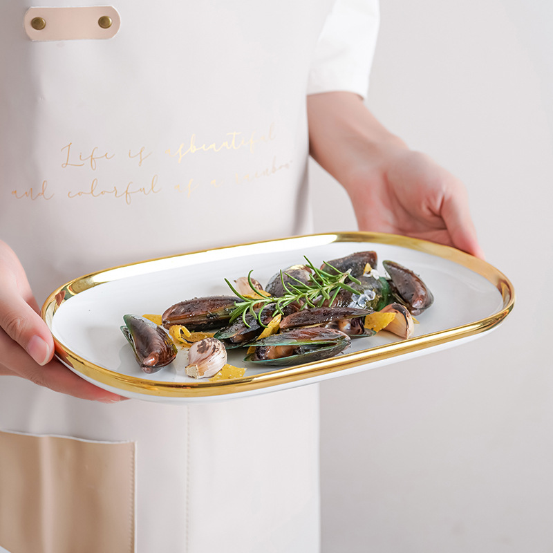 Tazón plato traje hogar Nórdico luz vajilla de lujo Placa de tazón creativo Neto rojo borde dorado tazón de cerámica combinación personalizada plato de tazón