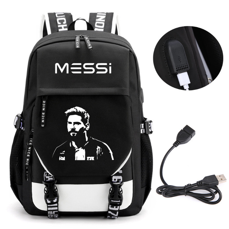 Estrellas de fútbol transfronterizas mochila perimetral mochila de computadora USB de gran capacidad para adolescentes bolsas escolares