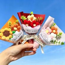 针织毛线泡芙花束仿真花朵太阳花向日葵小花束假花伴手礼批发跨境
