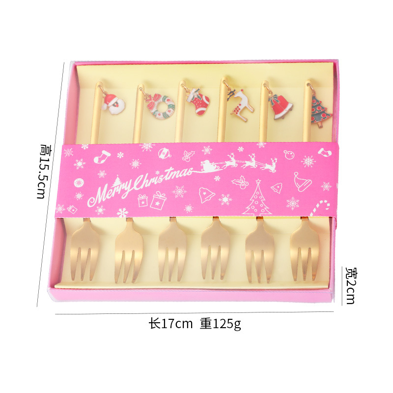 Vajilla de Navidad transfronteriza de dibujos animados cuchara de café cuchara de mezcla cuchara de postre tenedor caja de regalo traje de acero inoxidable cuchara de Navidad