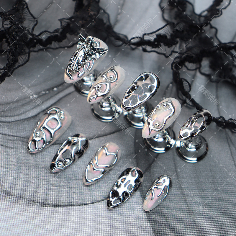 Popular Press-On Nails, European and American Gothic Style, Liquid Angel Gradient Punk Style Nail Tips, Exclusive for Nail Salons, Cross-Border