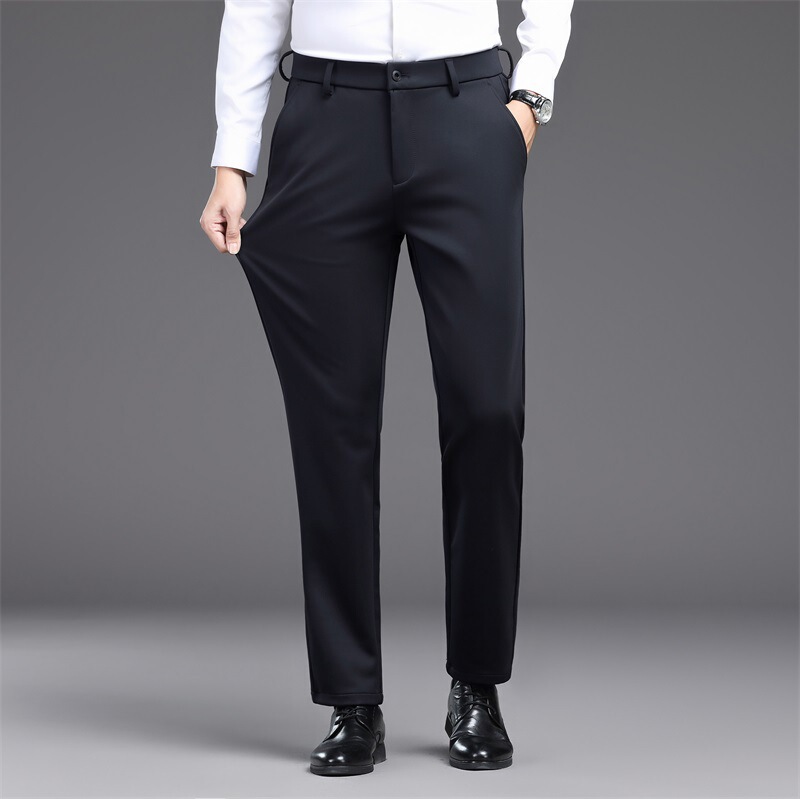 2025 Autumn and Winter Men's Casual Pants with Mulberry Silk, Spring and Autumn High-Waisted Straight Pants for Young and Middle-Aged, Wrinkle-Resistant Business Long Pants