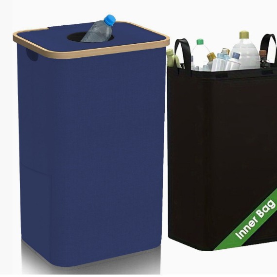 Cesta transfronteriza de artículos diversos y ropa sucia con tapa, cesta de almacenamiento de tela Oxford de bambú reciclada plegable, hogar con bolsa interior, caja de botella