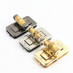 Luggage handbag leather hardware accessories die-casting screw lock real bamboo square lock bag lock buckle hardware accessories