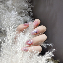 B273 Ice Glass Butterfly Showing Hands White Medium Long Square Head Wear Nails Advanced Handmade Phototherapy Fake Nail Patch Manicure