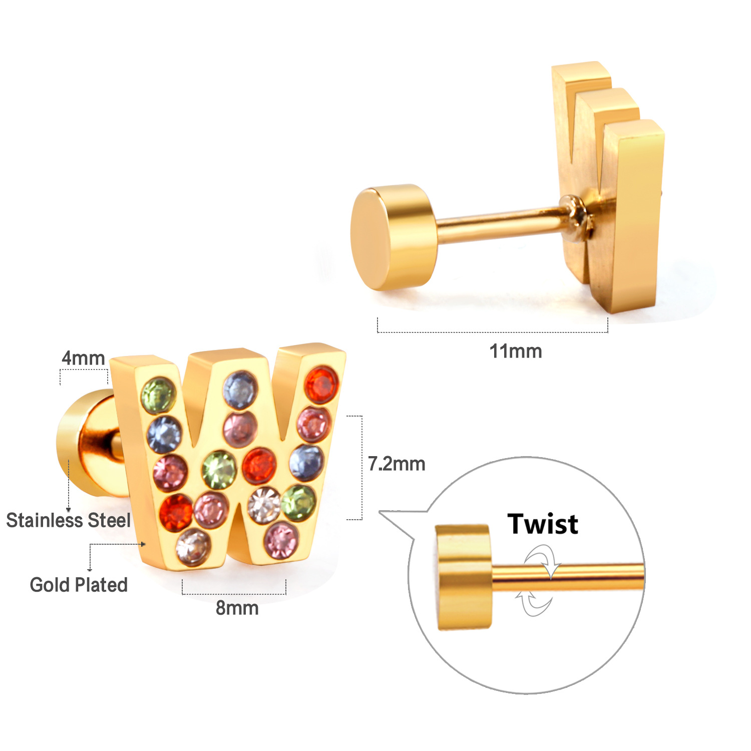 Fashion Letter Stainless Steel Inlay Zircon Ear Studs 1 Pair display picture 24