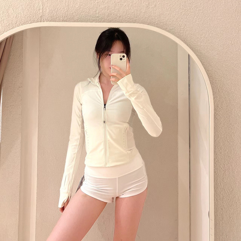 Short high waist reflective point jacket yoga camping women's sports pure slim fit quick-drying sports jacket tight fitness