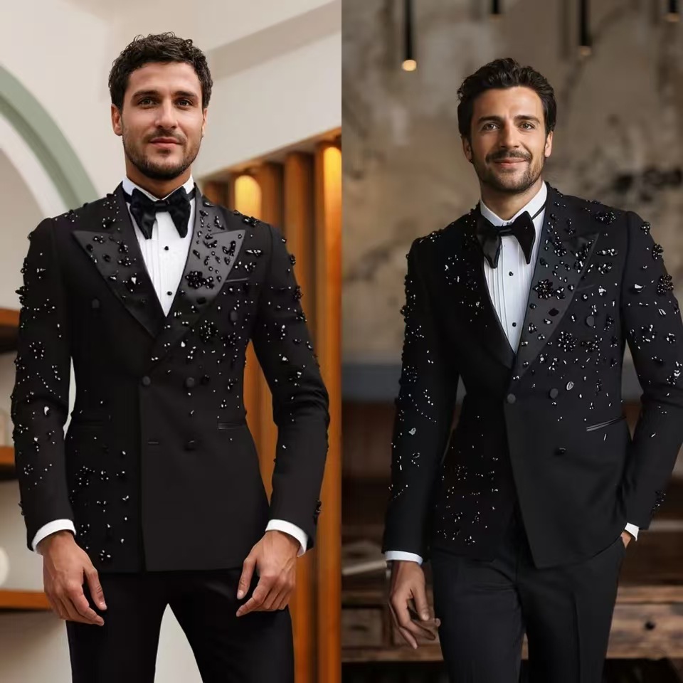 Europa y los Estados Unidos comercio exterior Amazon nuevo engordamiento para hombres de tamaño grande dos piezas con cuentas de clavos de negocios trajes de banquete
