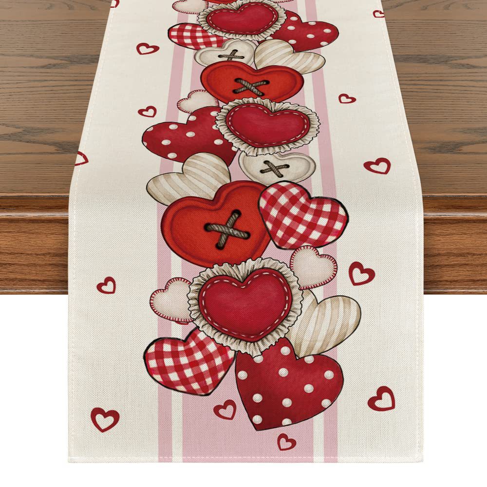 Día de San Valentín corredor de tabla de lino amor mantel Festival imitación cáñamo mantel toalla combinación antideslizante alfombra de mesa decorativa