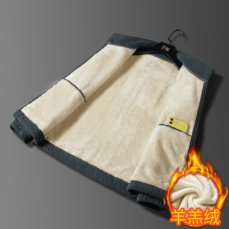 Polar fleece suéter abrigo de los hombres de lana de cordero forrado de lana de pie cardigan fleece chaqueta casual de los hombres de mediana edad al por mayor