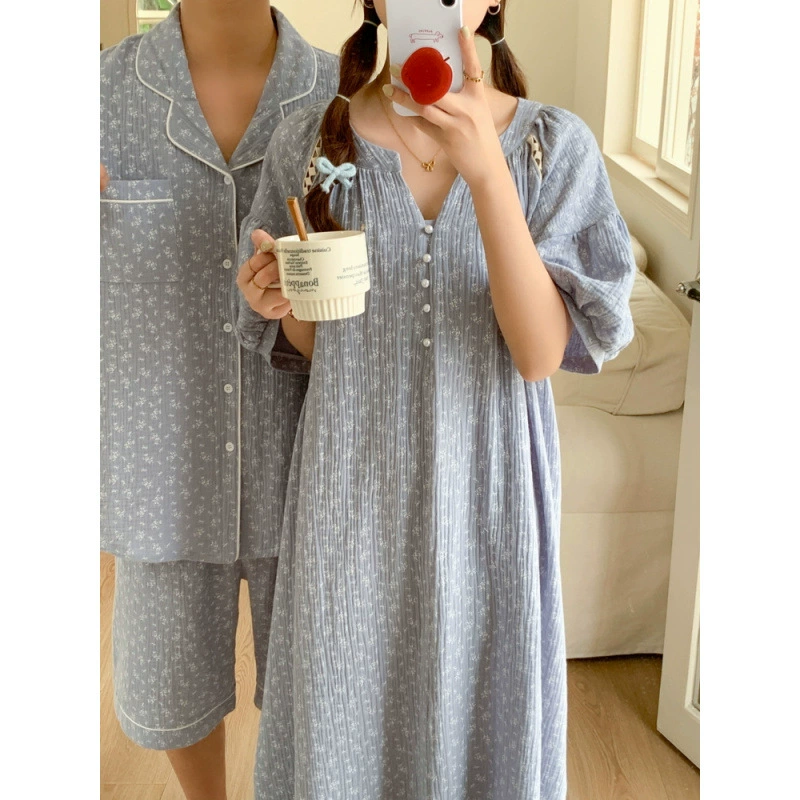 Пижама для любимых, юбка, комплект для отдыха, с коротким рукавом, цветочный принт
