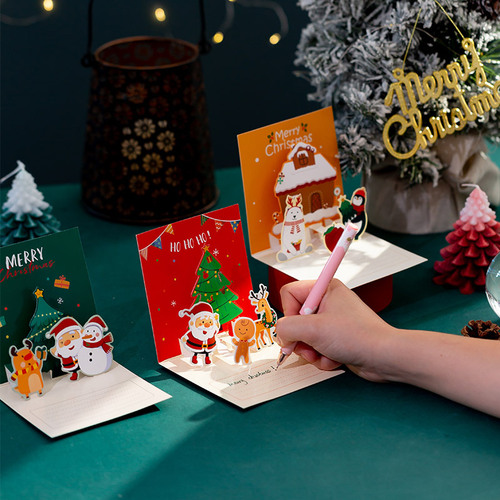 New Christmas handwritten three-dimensional greeting card thank you card Christmas ins style folding card paper card envelope set