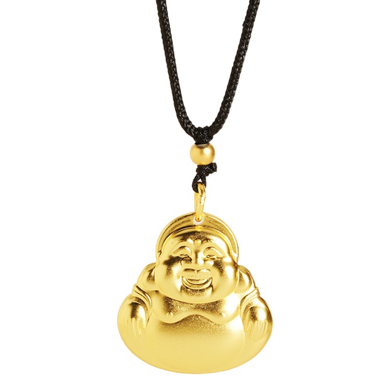 Antiguo patrimonio arena oro Maitreya collar tienda de oro mismo estilo hombres y mujeres vintage cobre aleación joyería colgante cuerda negro colgante