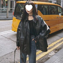 港风洋气皮衣女中长新款春秋冬加绒厚ins外套潮大码学生机车夹克