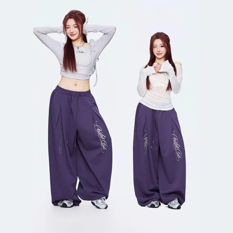 2026 New Trendy Street Dance Old Money Liquid Silver Foil Sports Pants for Women Summer Hip-Hop Spicy Girl Dance Casual Long Pants