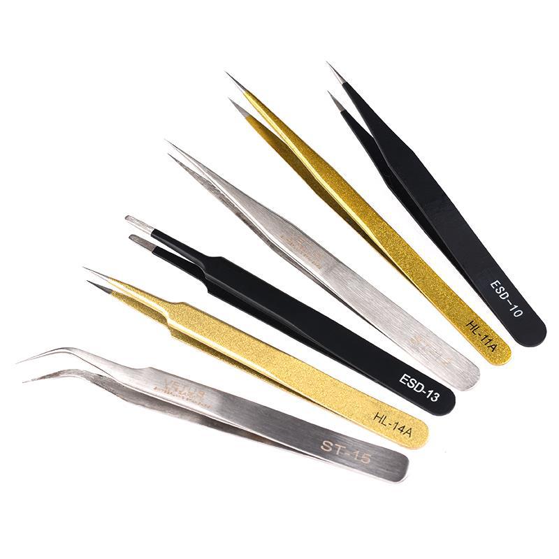 防静电镊子元器件加硬高弹指钳不锈钢尖头/弯头ESD11/12/13/14/15