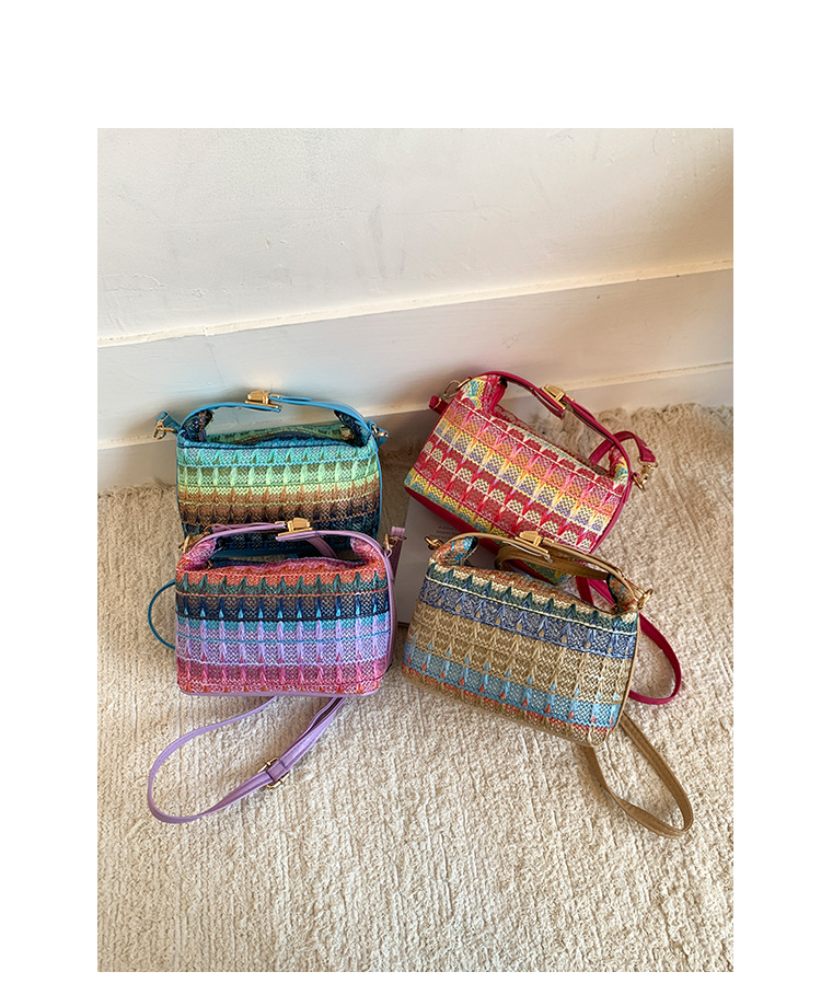 Straw Knitted Handbag Small Square Shoulder Bag With Clasp Casual Versatile Women's Luggage_voghion.com