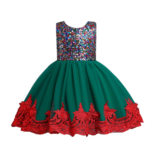 girls jazz dance princes stage performance Rainbow sequin princess dress birthday party celebration sleeveless dresses flower girl wedding dress christmas green red dress