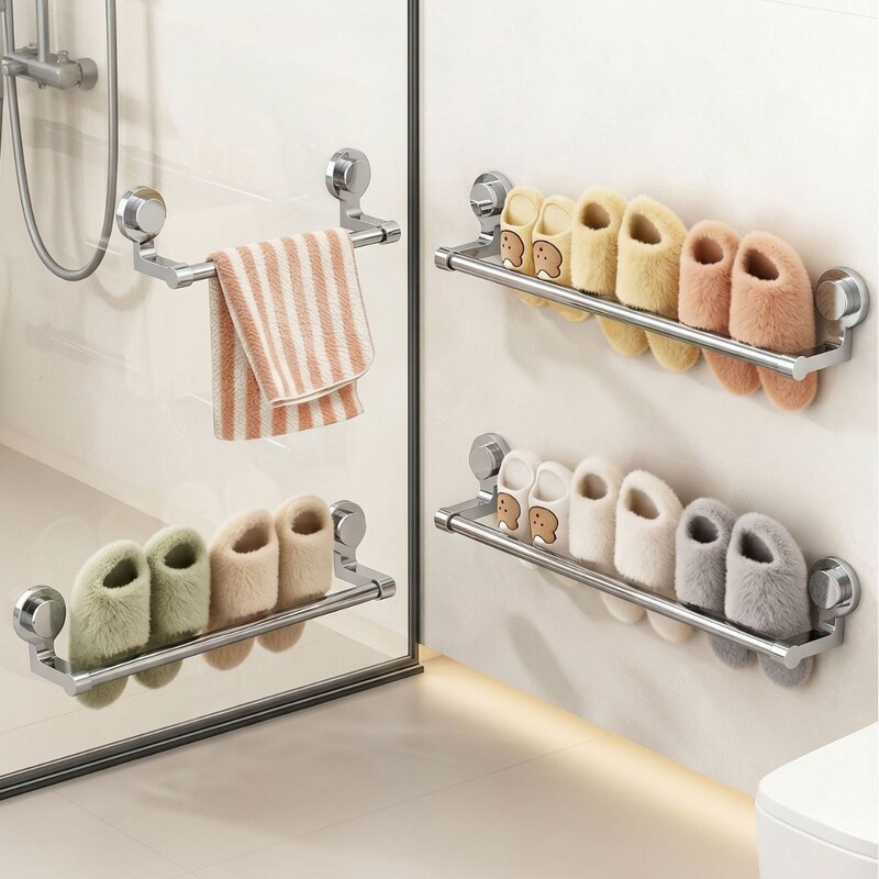 Suction Cup Stainless Steel Towel Rack Bathroom No-Drill Towel Bar Bath Towel Wall-Mounted Storage Rack Organizer Suction Cup Stainless Steel Towel Rack Bathroom No-Drill Towel Bar Bath Towel Wall-Mounted Storage Rack Organizer