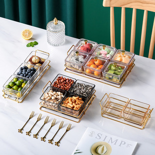Glass fruit platter with fork metal living room dried fruit nut melon seeds storage box KTV snack plate