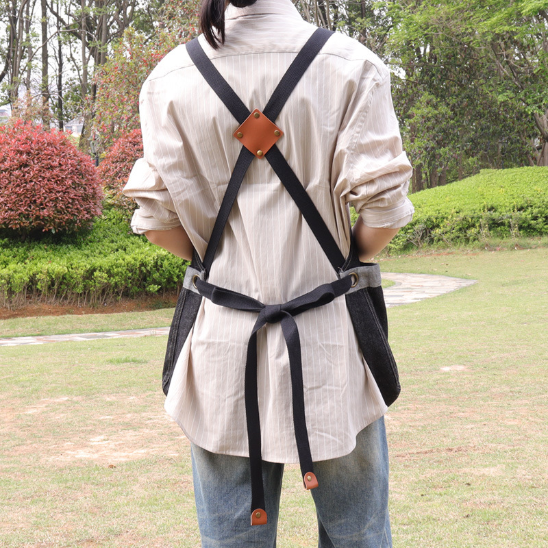 Delantal de mezclilla transfronterizo logotipo personalizado peluquería manicurista tienda de té con leche cafetería ropa de trabajo delantal de casa al por mayor