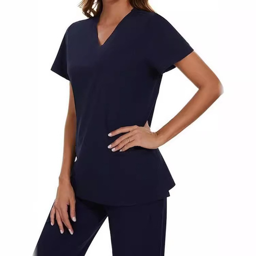 Cross-border European and American V-neck solid two-piece surgical dental work uniform set nurse uniform set