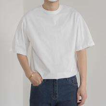 日常基礎款韓版色短袖T恤男女寬松休閑圓領落肩百搭五分袖潮