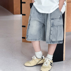子供ショーツ夏薄い 2025 新しい男の子ルーズでハンサムな 5 点パンツベビージーンズ男の子トレンディ
